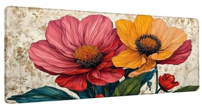 Schreibtischunterlage 90x30 cm XXL Mauspad Farbige Blumen Mousepad mit Genähten Kanten, Wasserfest Mouse Pad mit rutschfeste Unterseite, Desk Zubehör für Büro Zimmer Deko, Geschenke für Männer W-31