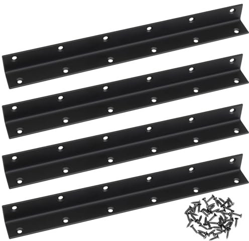 TOP-VIGOR 4Pcs Angle Brackets for Wood, Black Metal L Corner Brackets for Raised Garden Bed, Fixing Repairing Jointing Furniture Shelves Cabinets, 275 x 25 x 25mm, Screws Included