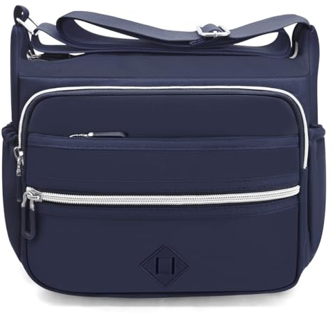 GOUNNU Umhängetasche Damen Wasserdicht Mittelgroß Nylon Schultertasche Frauen Freizeit Leichte Crossbody Bag Damen Für Einkaufen, Reisen, Schule Sportliche Kuriertasche Damen (Dunkelblau-1)