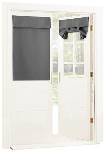 Roller Blinds No Drilling, French Door Blinds Window Blinds Easy Fit Clip in Blackout Roller Blind UV Protection Tie Up Shades Door Curtain Privacy Roller Blinds for Window Patio Door