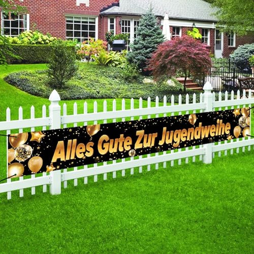Jugendweihe Deko, 270x40cm Alles Gute zur Jugendweihe Banner, Schwarz Gold Endlich Erwachsen Banner, Hintergrund Jugendweihe Hängende Dekoration, für Junge Mädchen Erwachsene Party