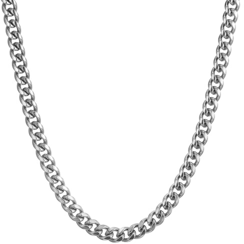 RWQIAN Kette Herren Panzerkette 3mm-9mm Breit Männer Edelstahl Silber/Gold/Schwarz Panzerkette Halskette Gliederkette 14K Gold Vergoldet Klassische Link Chain Länge 45-65cm Geschenk für Damen Männer