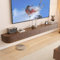 Ribanedy Meuble TV Suspendu Moderne en Bois Massif | Console de Divertissement Murale avec Portes à Rabat | Étagère Télé avec Grand Espace de Stockage pour Salon & Bureau (Marron, 240cm)