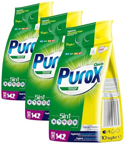 PUROX UNIVERSAL (142 WL) Waschpulver im Foliensack Waschmittel 10 kg (Packung mit 3)