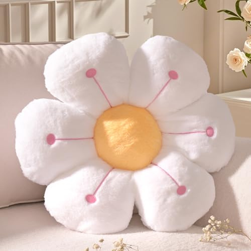 Yhoelata BlumenKissen, Weiß Gelb Blumenform Dekokissen, Kissen Daisy Flower, Cute Polster Blumen-Sitzkissen, Aesthetic Zierkissen für Zuhause, Sofa, Couch, Bett, 40 cm