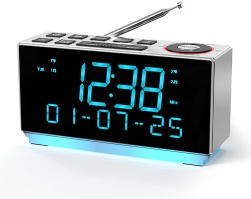 DAB+&FM-Radio, 40 Voreinstellungen, Bluetooth, Kopfhörer, Schlummerfunktion, Sleep-Timer, 2 Ladeanschlüsse, dimmbar, Temperatur & Luftfeuchtigkeit, LED-Anzeige, Wecker für Schlafzimmer iTOMA