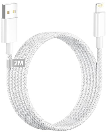 Cable iPhone 2M, [Certificado Apple MFi] Cable Lightning USB Cable iPhone | Carga Rapida Cable Cargador iPhone Nylon Cable Carga iPhone Cable Lightning para iPhone 14 13 12 11 Pro Max/Mini/XS/XR/X/8/SE