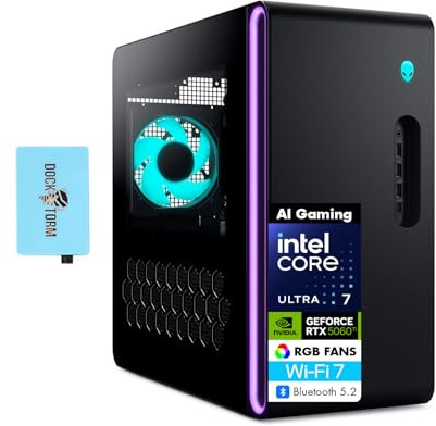 Alienware Aurora AI Gaming Desktop PC (Intel Ultra 7 265F, GeForce RTX 5060 Ti 8GB GDDR7, 32GB DDR5, 1TB M.2 PCIe SSD, RGB Fans, 240mm AIO, 500W PSU, WiFi 7, Win 11 Pro) w/DKZ USB Port Expander