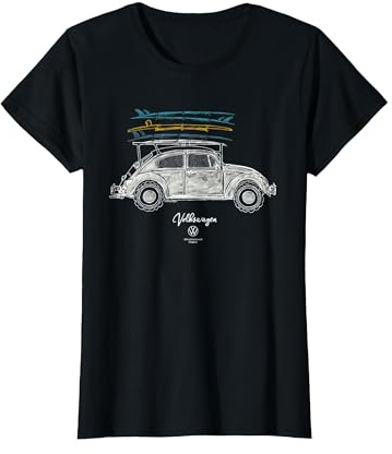 Volkswagen Beetle Surfboard Dachträger T-Shirt, Damen, Schwarz, S