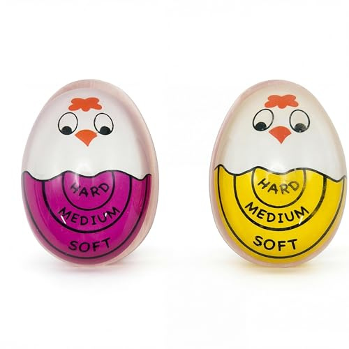 2 Pcs Colour Changing Egg Timer – Double pack reusable egg timers for boiling eggs – Easy to read soft, medium & hard boiled egg timer for kitchen cooking and breakfast – Heat sensitive cooking tool
