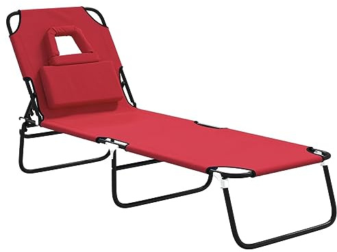 Mhdvray Klappbare Sonnenliege Rot 189 x 56 x 83 cm aus Oxford-Gewebe & Pulverbeschichtetem Stahl 5 Positionen Relaxliege Outdoor für Garten Balkon und Strand