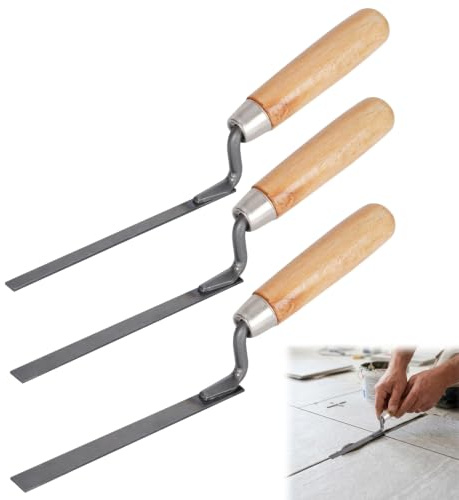 3 PCS Pointing Tool, 6, 10, 12mm Tuck Pointer Set with Patio Pointing Tool | Flat Stainless Steel Stiff Tuck Tools with Wooden Handle, Includes 6mm, 10mm and 12mm Width, for Masonry, Brick & Mortar Work