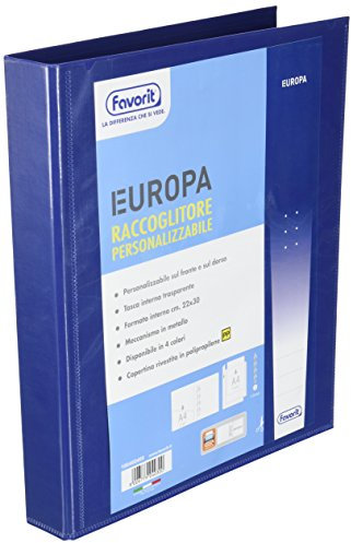 Favorit 100460466 - Raccoglitore con Tasca Personalizzabile 22 x 30 cm, 4 Anelli a D Altezza 30 mm , Blu