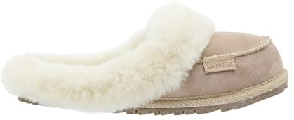 Vanuba Handgemacht Lammfell Warme Hausschuhe Damen Winter Slippers - Hauspantoffeln - Kuschel Pantoffeln Damen Plüsch - Damen Pantoletten Winter - Flache Slippers für Drinnen