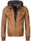 Indicode Herren Aaron Lederjacke mit abnehmbarer Kapuze | Kunstlederjacke Übergangsjacke Brown, M