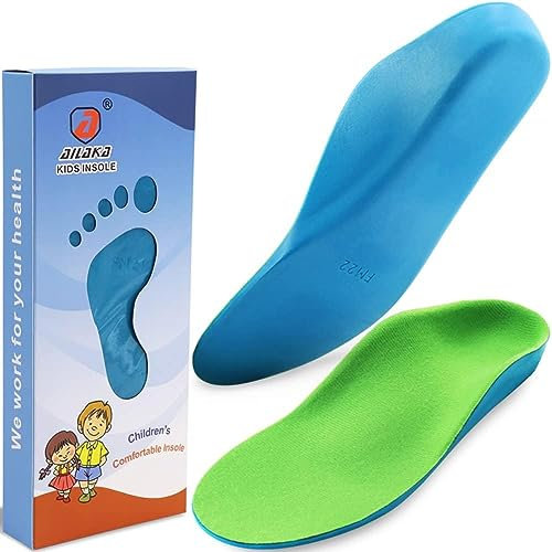Ailaka Kinder Bogenstütze Orthopädische Einlegesohlen, Kinder PU Foam Cushioning Inserts für flache Füße, Plantar Fasciitis, Feet Heel Ermüdung Relief Grün