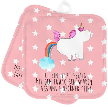 Mr. & Mrs. Panda Topflappen Einhorn Pupsen - Geschenk, Ofenhandschuh, Erwachsenwerden, Topfuntersetzer, Unicorn, Einhorn Deko, Einhörner, Spaß,