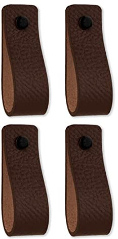 Brute Strength - Brown Leather Cabinet Handles - 4 Pcs - 16.5 x 2.5 cm - Industrial Style - Kitchen, Bathroom, Furniture