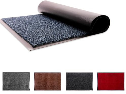 FlickBuyz Heavy Duty Non Slip Rubber Barrier Mat Large & Small Rugs Indoor and Outdoor Mats for Front Door Hall Kitchen Dirt Trapper (Blue/Black, 120cm x 180cm)