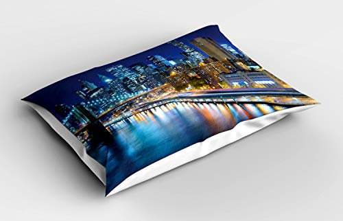 ABAKUHAUS Landschaft Kissenbezug, Ansicht von New York City, Dekorativer Standard King Size Gedruckter Kissenbezug, 80 x 40 cm, Mehrfarbig Nachtblau
