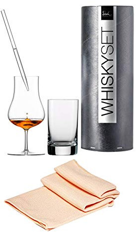 Eisch Whisky-Geschenkset Malt Whisky Unity SensisPlus mit Wasserbecher und Pipette mit Dekomiro Glasputztuch
