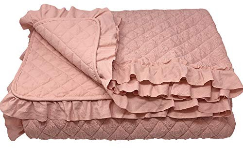 HOMELEVEL Tagesdecke Bett & Sofaüberwurf 220cm x 200cm Bettüberwurf Sofa Tages Decken Betthusse XXL Decke Überwurf Altrose Rüschen