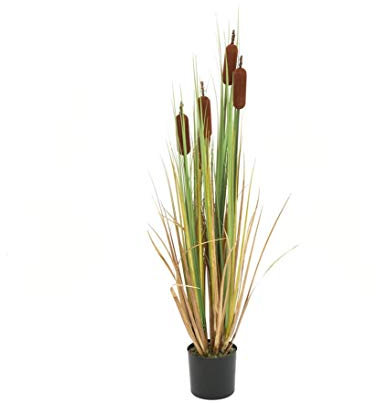 Schilfrohr Kunstpflanze 150cm hoch mit 5 braunen Binsen - Künstliches Schilfgras im Topf