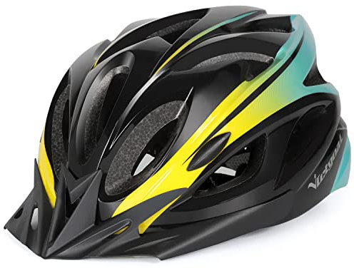 Victgoal Adults Bike Helmet for Men Women Detachable Magnetic Goggle Visor Bicycle Helmet with LED Rear Light Cycling Road Mountain Cycle Helmet (Black Cyan-V)