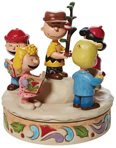Enesco Peanuts by Jim Shore The Gang Caroling Around The Christmas Tree handgedrehte Figur, 16,5 cm, Mehrfarbig, Rot