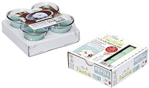 4 Duftkerzen in Becher + 9 Aroma Nachfüllkerzen im SET (Fresh Cotton - GRÜN)