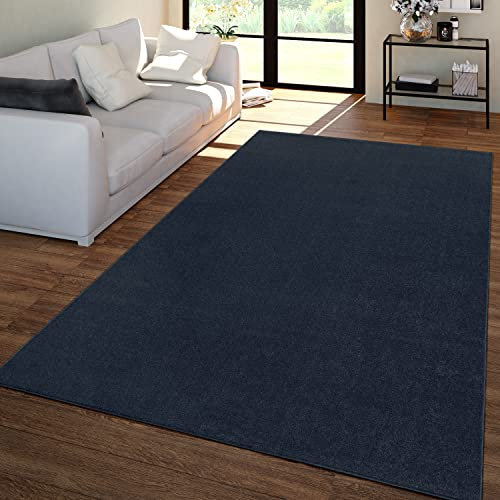 TT Home Wohnzimmer Teppich Kurzflor Unifarbendes Design Modern Und Zeitlos, Farbe: Navy-Blau, Größe:80x150 cm