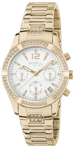 Breil, Collezione C'est Chic, Orologio Donna, Cronografo Donna in Acciaio IP Gold, con Lunetta Decorata con Cristalli, Quadrante Bianco con Finitura Satinata, Cassa 36 mm, Chiusura Déployante, Gold