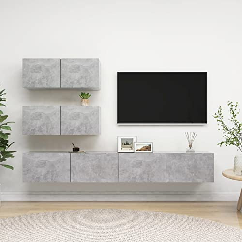 Kstyhome Juego de Mueble para TV de 4 Piezas, Conjunto para Salón, Módulos de Aglomerado Gris Hormigón