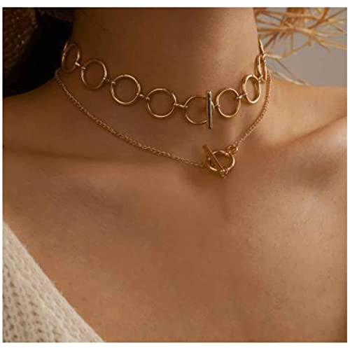 Cimenexe Punk O Ring Halskette Gold Kreis Karma Choker Halskette Toggle Bar Halskette Kette Geometrisch Geschichtet Halskette Kreis Kollarbone Halskette Kette Schmuck Für Frauen