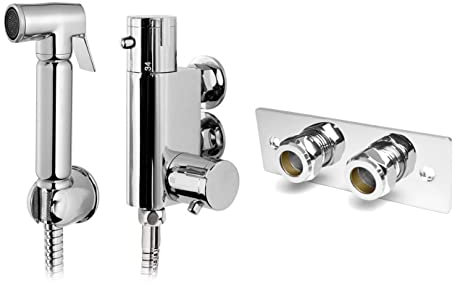 Xcel Home Quality Thermostatic Chrome Brass Bidet Douche All in One Set with Wall Plate | Muslim Shattaf Shower Head | Hygiene Toilet Spray Cleaner | 1 Set