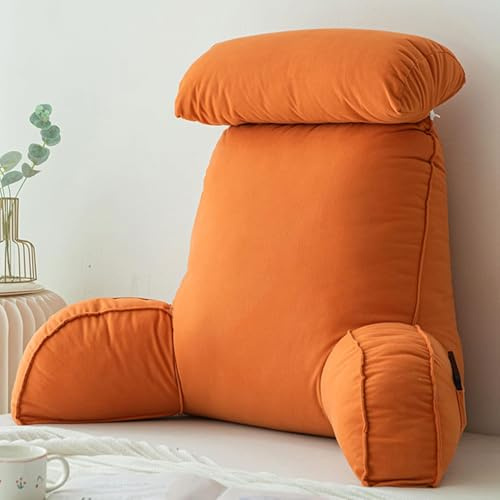 HEATHE Reading Pillow For Bed,Lumbar Support Cushion,Cuddle Cushion,Bed Chair Pillow With Arms,Sofa Waist Pillow,With Round Pillow,Perfect For Sitting,Reading,or Gaming,75×40×50cm,orange