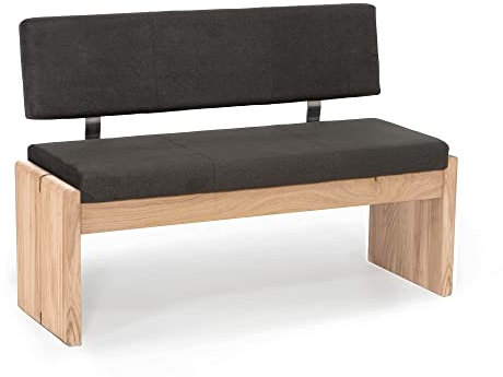 moebel-eins SIRION Sitzbank/Truhenbank aus Eiche, Material Massivholz/Bezug Mikrofaser, 130 cm, mit Rückenlehne, Dunkelbraun