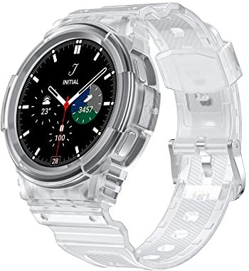 UFinetech Bracelet Galaxy Watch 4 40mm Bumper Etui, Bracelet Galaxy Watch 5 40mm Robuste Band Étui de Protection, Sport Militaire Anti-chocs TPU Remplacement Bracelet Montre Homme Femme, Transparent