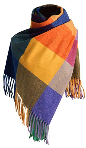 Generic Damen Herbst Kariert Groß Plaid Elegant Schlupfschal Warm Deckel Deckenschal Lang Weich Kariert Herbst Winter Frauen Karo Halstuch Fransen Tartan Schal Schal Hijab