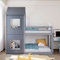 Kayan Kinderbett Hausbett 90 x 200 cm, Etagenbett mit Leiter & Baldachin, Massivholz-Etagenbettrahmen mit Lattenrost, Spielbett, Jugendbett, Bodentief (Grau)
