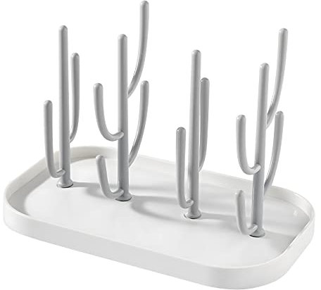 Feelhap Egoutte biberons Arbre, Sechoir Biberon Compact avec Bac Récupération d'eau Idéal pour Les Bouteilles, Tétines, Tasses, Pièces de Pompe et Accessoires, Gris