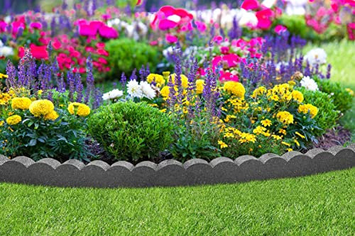 Garden Gear Flexi Curve Border Scallop Flexible Edging Stone Effect Eco Friendly Recycled Rubber Small Brick Edging in Grey (Grey x1)