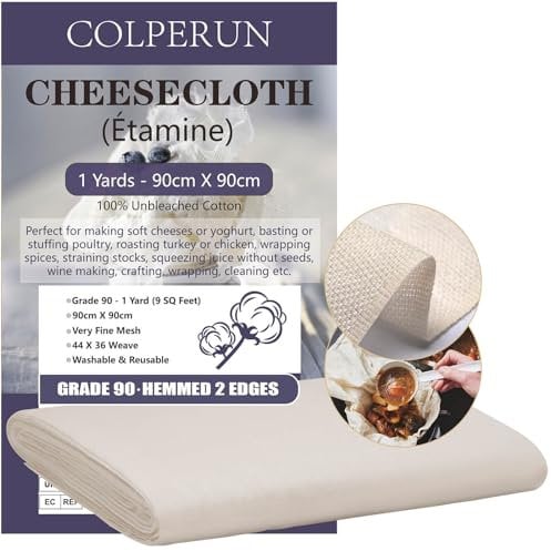 Étamine alimentaire Colperun - 90x90cm - Grande taille pour cuisine - Coton naturel réutilisable - Jus, confiture