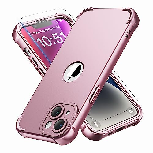 ORETECH Compatibile con Cover iPhone 14 Plus,Custodia iPhone 14 Plus con 2 x Pellicola Protettiva Vetro Temperato Ultra Sottile Antiurto Hard PC Silicone Anti Graffio Cover - Oro Rosa