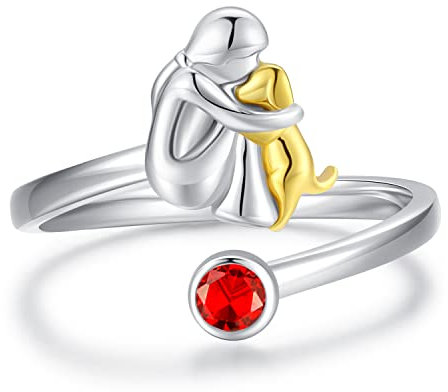 Ring mit Hund Ring 925 Silber Hund Mädchen Verstellbare Juli Ringe Hunde Schmuck Geschenk für Damen Frauen Hundeliebhaberin…