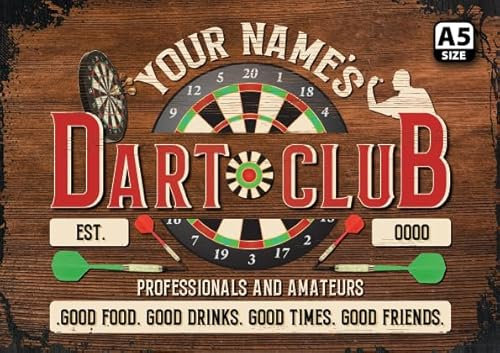 ELITEPRINT Personalised Darts Club Sign Good Times Friends Professional Decor Metal Plaque - Wall Art Decorations (A5 (14.8cm x 21cm)) 0297-B