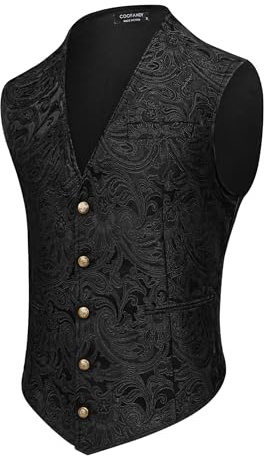 COOFANDY Herren-Weste mit Paisley-Muster, viktorianische Steampunk-Gothic-Anzugweste, Slim Fit, V-Ausschnitt, Smoking-Weste