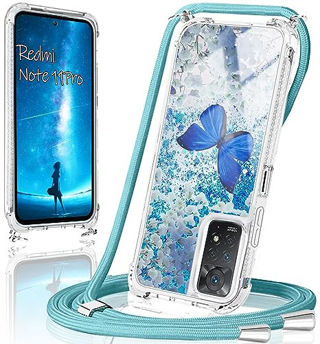XCYYOO Coque Redmi note 11 Pro avec Cordon,Coque Glitter Collier Housse TPU Original Etui Paillettes Transparent Silicone Téléphone Portable Bling Antichoc Case