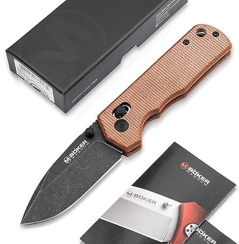 BÖKER MAGNUM® Rockstub Brown Micarta - Einhandmesser mit schwarzer Klinge - kompaktes EDC Messer mit Micarta Griff braun - Taschenmesser mit Daumen-Pin - robustes Outdoor Klappmesser mit Axis Lock