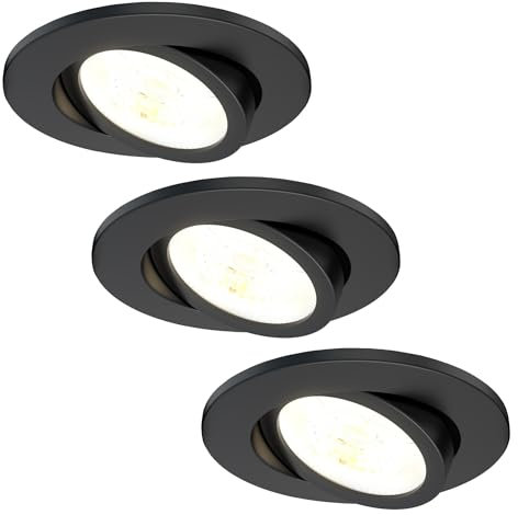 Ledvion - 3X LED Einbaustrahler, Schwarz, Dimmbar, 7W, IP65, CCT, COB, Ø90mm, 5 Jahre Garantie